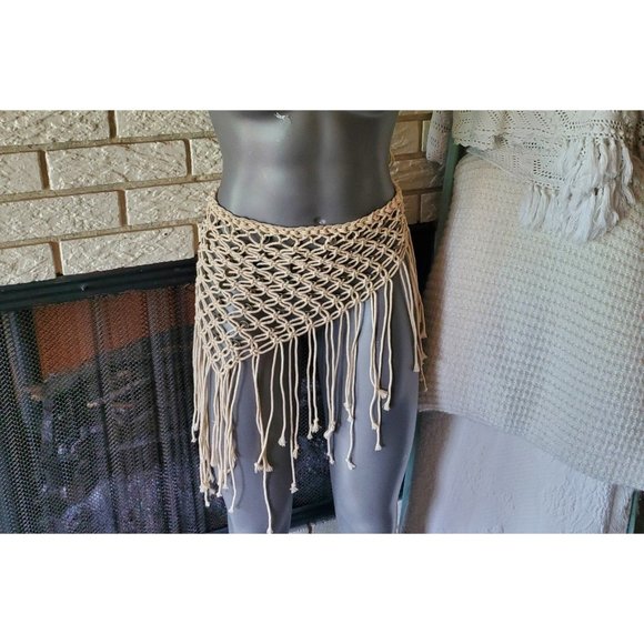 Vintage handmade Fishnet Beachy Boho Fringe cover up skirt or Top - Picture 1 of 6